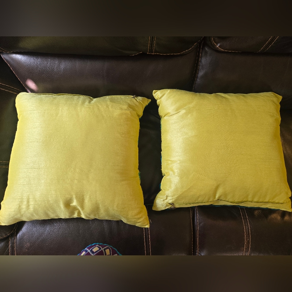 Lime Green & Teal Embroidered Decorative 2 Toss Pillow Covers - Picture 5 of 7